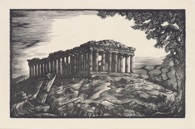 woodcut print by Walter Ferro - Acropolis