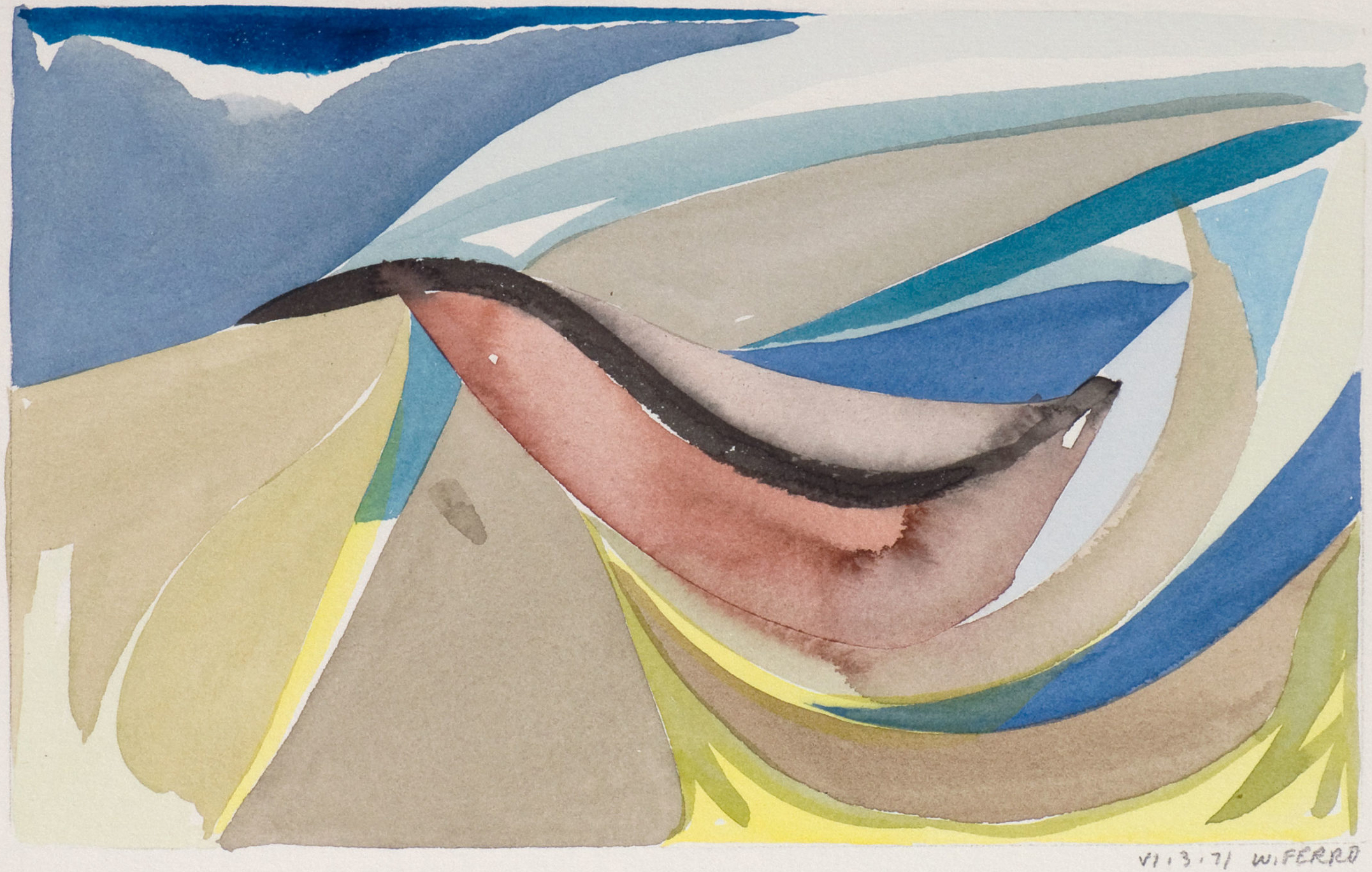 An abstract watercolor painting by Walter Ferro, entitled Flow.