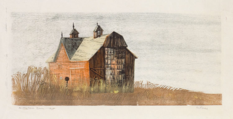 woodcut print by Walter Ferro - Middletown Barn