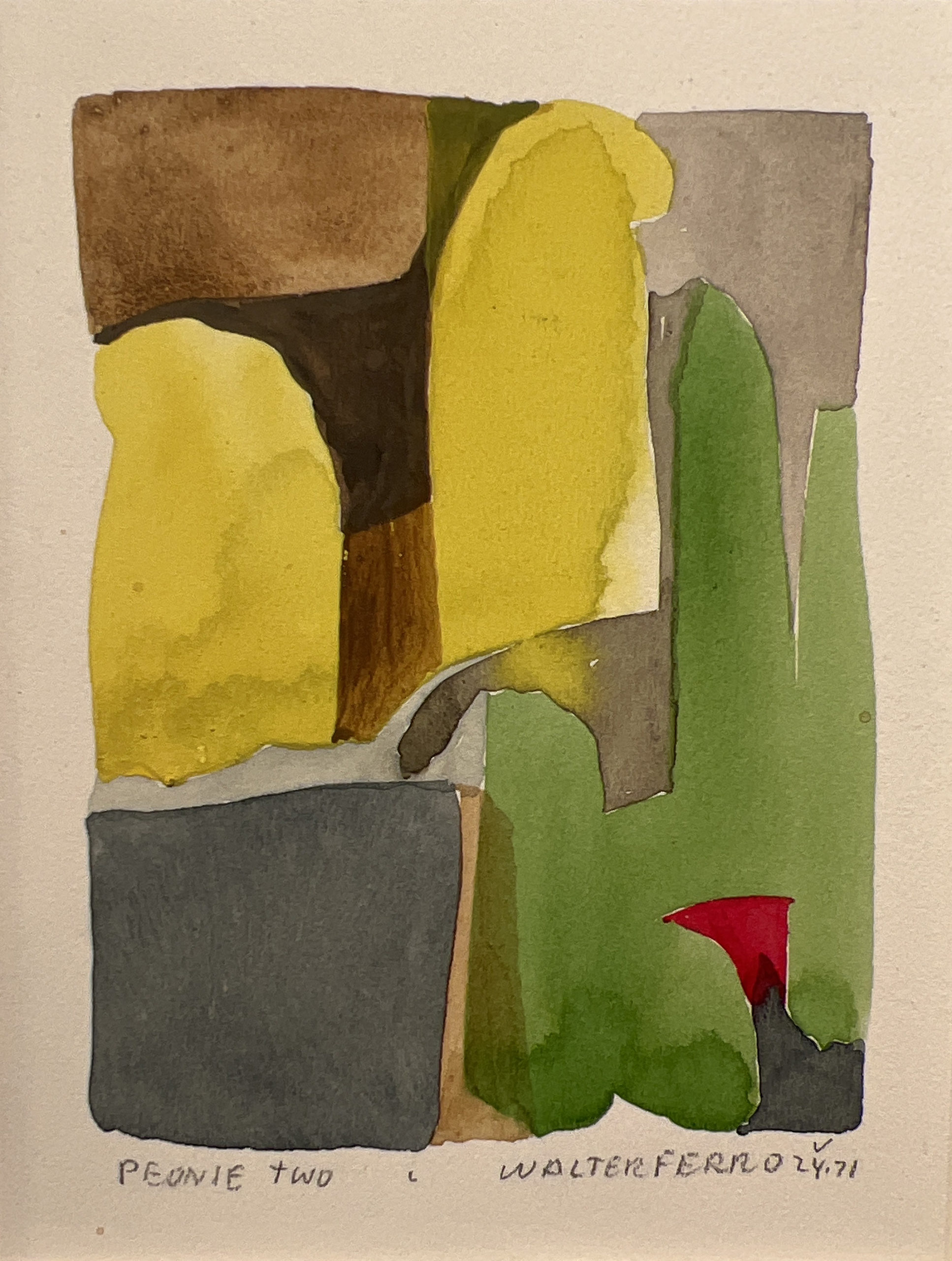 abstract watercolor by artist Walter Ferro - Peony Two - featuring geometric shapes and colors