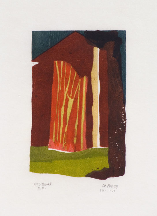 abstract woodcut print by Walter Ferro - Red Towel