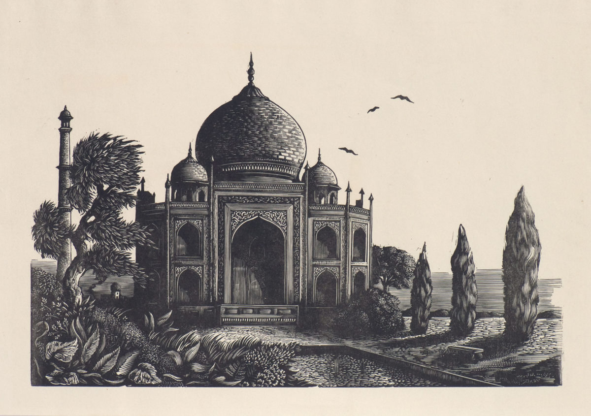 artist Walter Ferro engraving of Taj Mahal