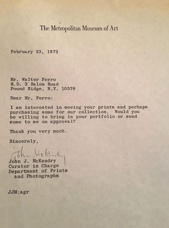 Metropolitan Museum of Art letter to Walter Ferro