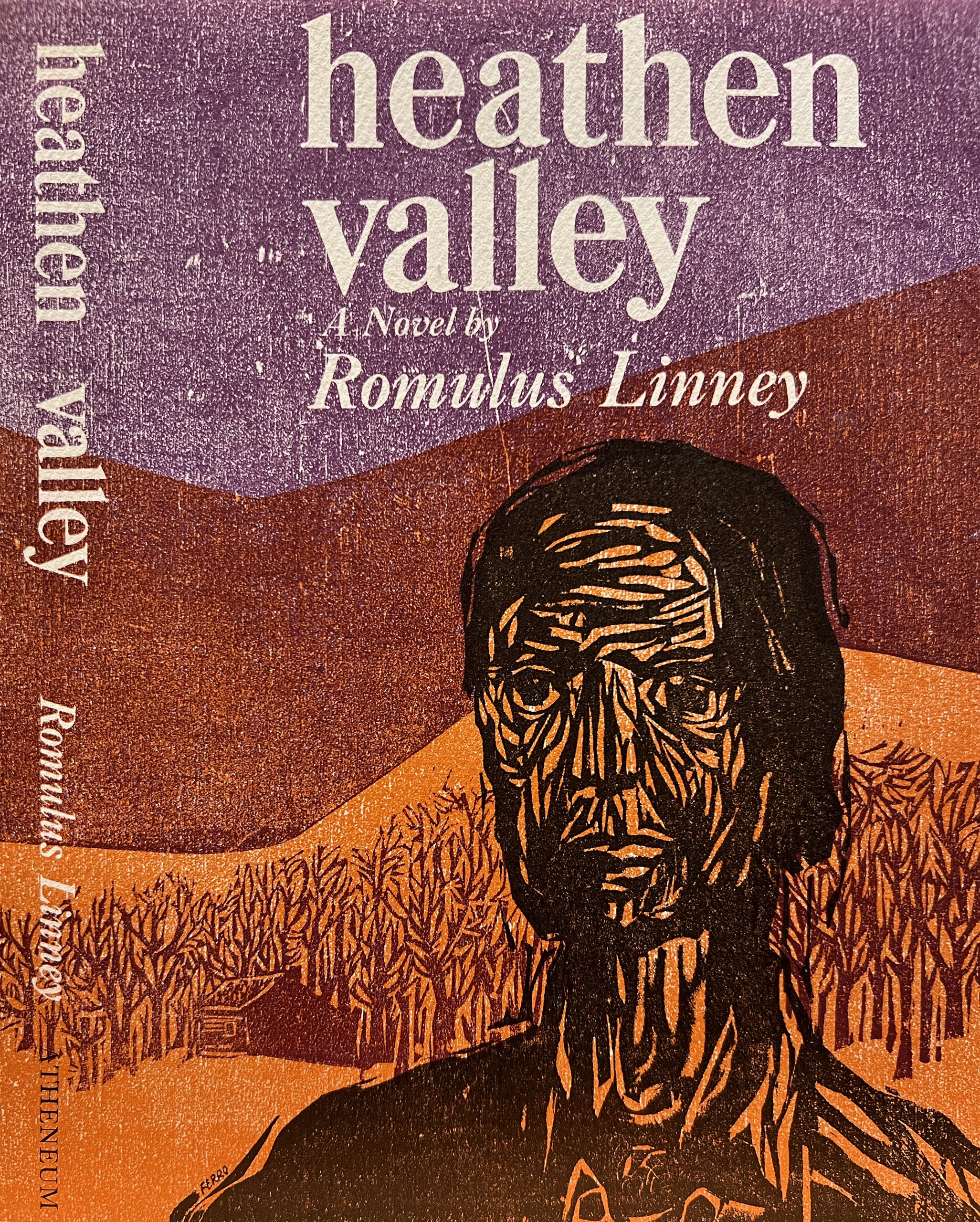 4-color Woodcut by Walter Ferro for the cover of Romulus Linney's book, Heathen Valley