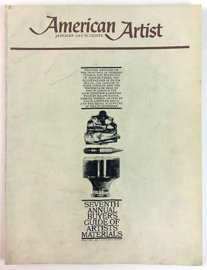 Walter Ferro - bibliography -  American Artist - January 1962 - The Woodcuts of Walter Ferro - front page