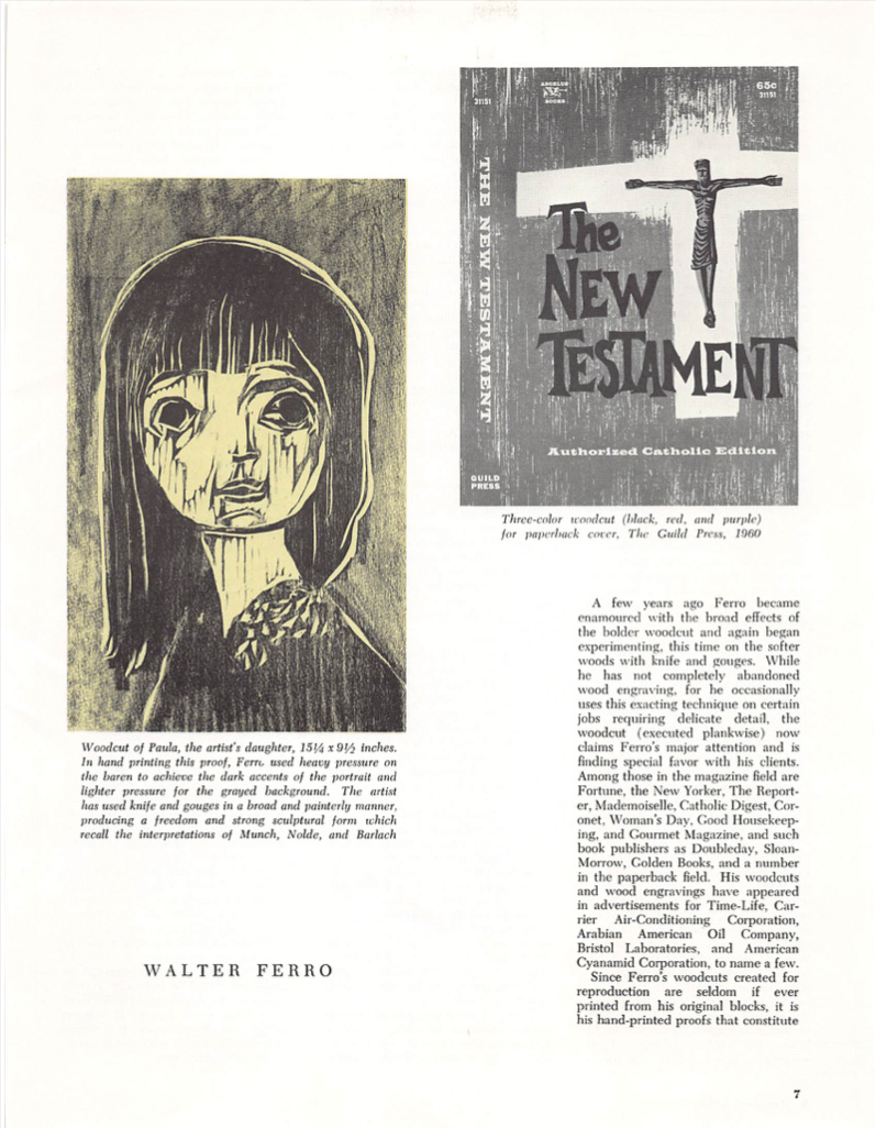 American Artist, reprint of article featuring woodcuts of Walter Ferro
