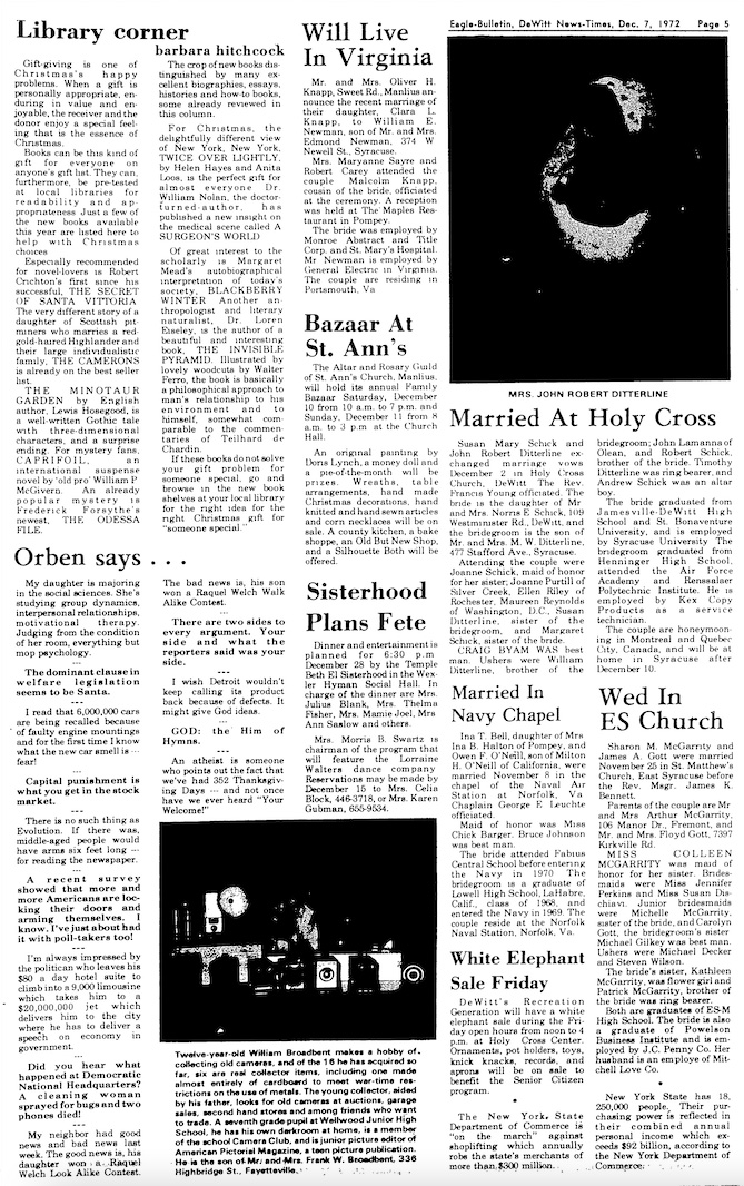 Walter Ferro - Eagle Bulletin, Dewitt News-Times, December 7, 1972, page 5