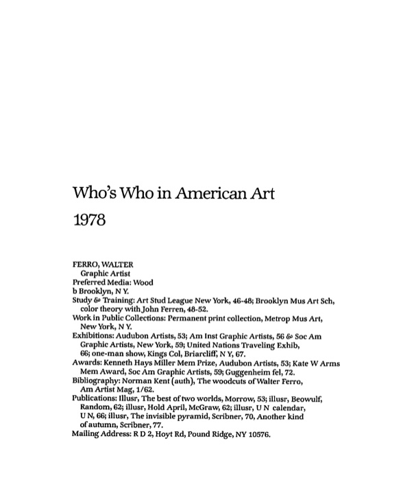 Walter Ferro press - Who's Who in American Art - 1978