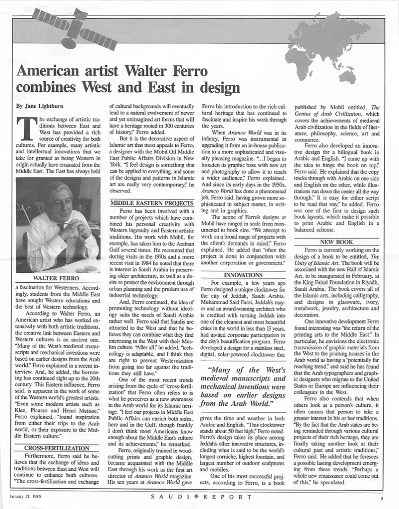 Walter Ferro press - American artist Walter Ferro combines West and East in design - Saudi Report